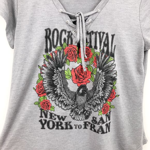 True Craft Grey Lace Up Band Tour Graphic Tee Sz S - Picture 4 of 6